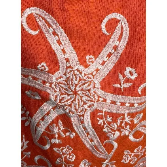 Maeve Orange Starfish Embroidered Linen Tunic Mini Dress Lined US 2 EU 34  NEW